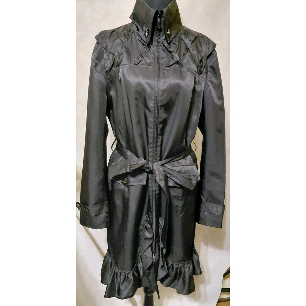 Vintage Samuel Dong Large Black High Collar Stretch Taffeta Bubble Trench Coat